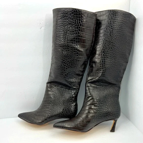 STEVE MADDEN LAVAN WOMEN’S BOOTS BROWN CROCODILE PRINT, UPPER LEATHER, SIZE 8.5 - Picture 5 of 16